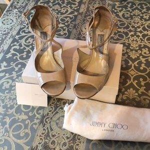 Jimmy Choo Patent Leather Nude Wedge 4 inch